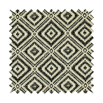 Tribal Theme Pattern Black Beige Colour Soft Chenille Furnishing Fabric JO-1009 - Roman Blinds