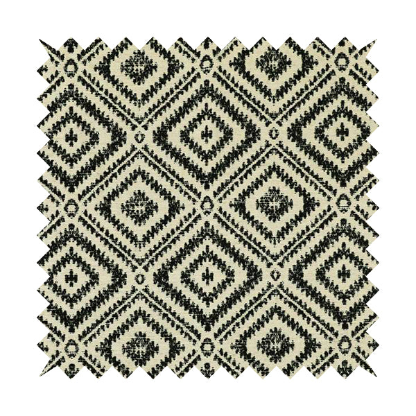 Tribal Theme Pattern Black Beige Colour Soft Chenille Furnishing Fabric JO-1009 - Made To Measure Curtains