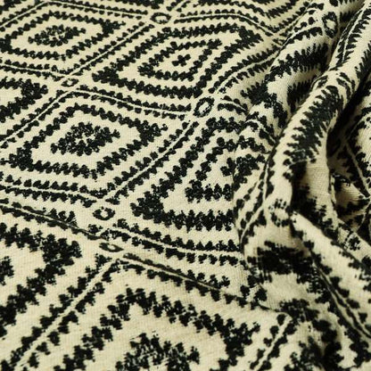 Tribal Theme Pattern Black Beige Colour Soft Chenille Furnishing Fabric JO-1009 - Roman Blinds