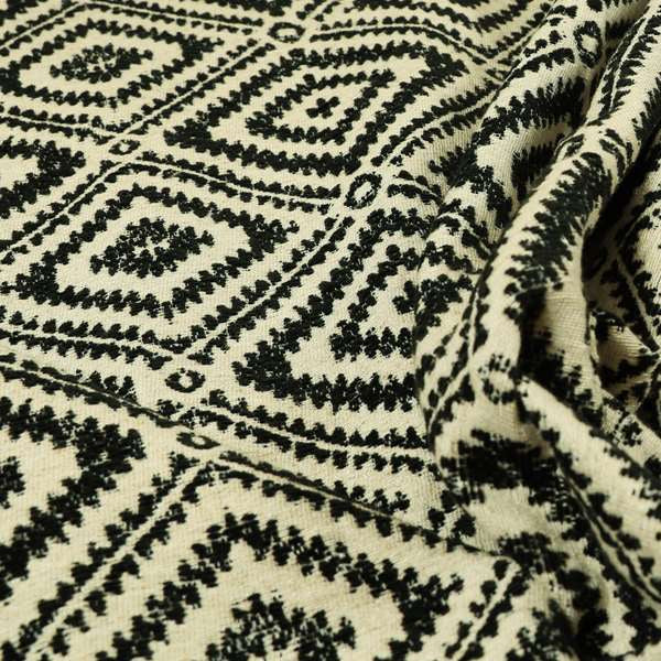 Tribal Theme Pattern Black Beige Colour Soft Chenille Furnishing Fabric JO-1009 - Made To Measure Curtains