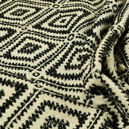 Tribal Theme Pattern Black Beige Colour Soft Chenille Furnishing Fabric JO-1009 - Made To Measure Curtains