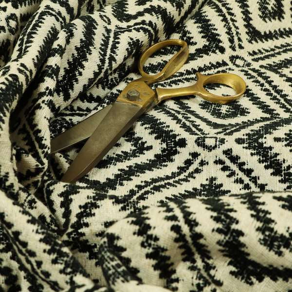 Tribal Theme Pattern Black Beige Colour Soft Chenille Furnishing Fabric JO-1009 - Made To Measure Curtains