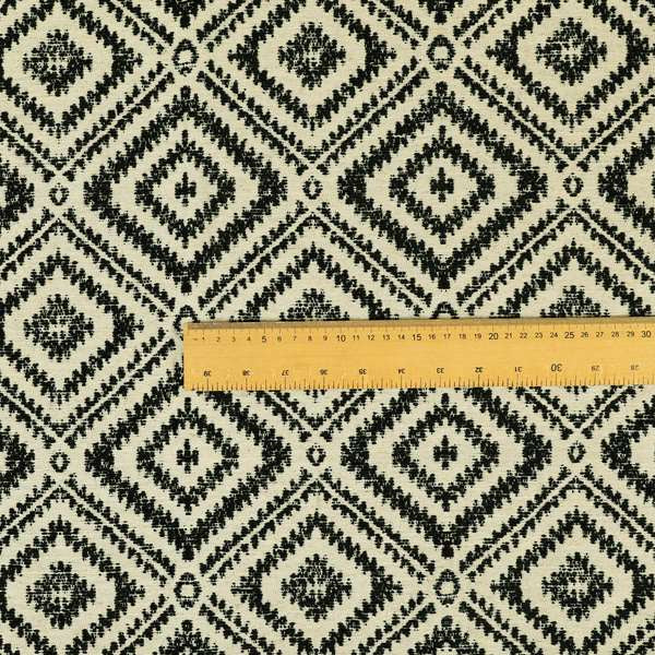 Tribal Theme Pattern Black Beige Colour Soft Chenille Furnishing Fabric JO-1009 - Made To Measure Curtains