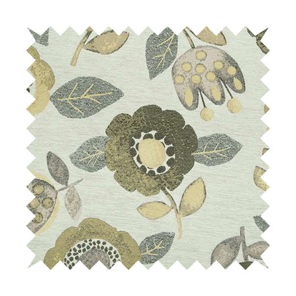 Floral Blossom Pattern Beige Yellow Colour Soft Chenille Interior Fabric JO-101 - Roman Blinds