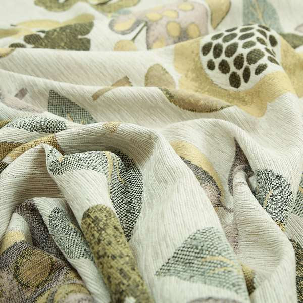 Floral Blossom Pattern Beige Yellow Colour Soft Chenille Interior Fabric JO-101 - Made To Measure Curtains