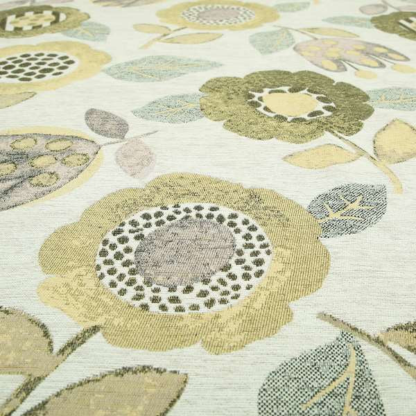 Floral Blossom Pattern Beige Yellow Colour Soft Chenille Interior Fabric JO-101 - Made To Measure Curtains