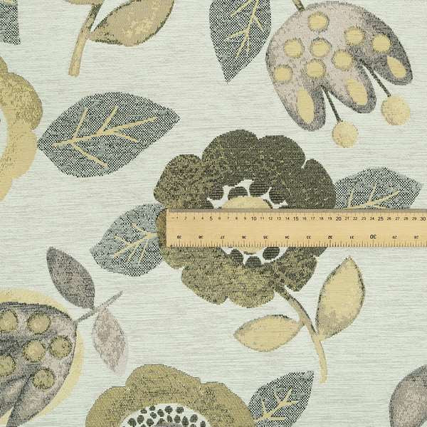 Floral Blossom Pattern Beige Yellow Colour Soft Chenille Interior Fabric JO-101 - Roman Blinds