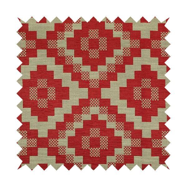 Red Cream Colour Cubed Tetris Pattern Furnishing Upholstery Fabric JO-1010 - Made To Measure Curtains