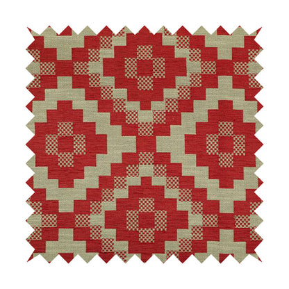 Red Cream Colour Cubed Tetris Pattern Furnishing Upholstery Fabric JO-1010 - Handmade Cushions