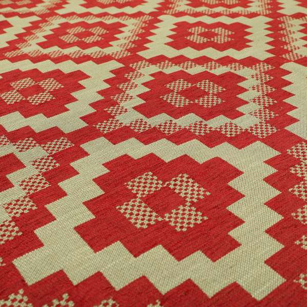 Red Cream Colour Cubed Tetris Pattern Furnishing Upholstery Fabric JO-1010 - Made To Measure Curtains