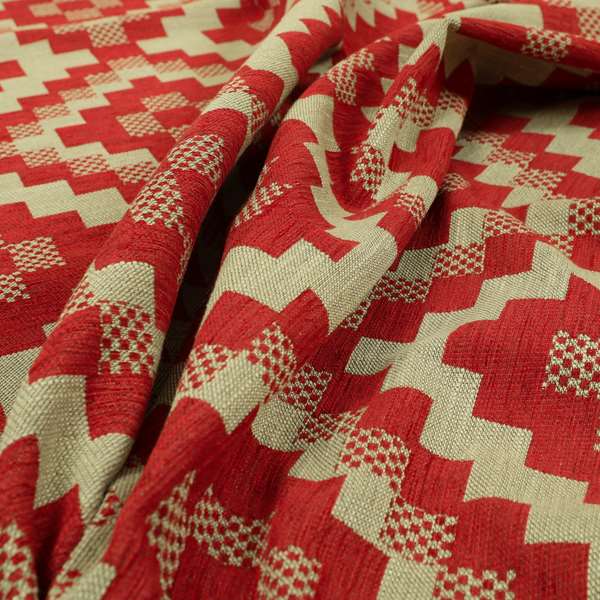 Red Cream Colour Cubed Tetris Pattern Furnishing Upholstery Fabric JO-1010 - Made To Measure Curtains