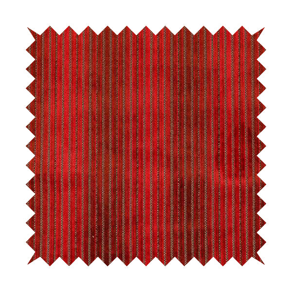 Red Colour Striped Pattern Velvet Heavyweight Upholstery Fabric JO-1012 - Made To Measure Curtains