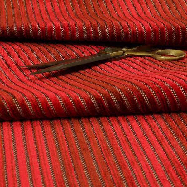 Red Colour Striped Pattern Velvet Heavyweight Upholstery Fabric JO-1012 - Made To Measure Curtains