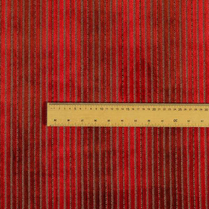 Red Colour Striped Pattern Velvet Heavyweight Upholstery Fabric JO-1012 - Roman Blinds