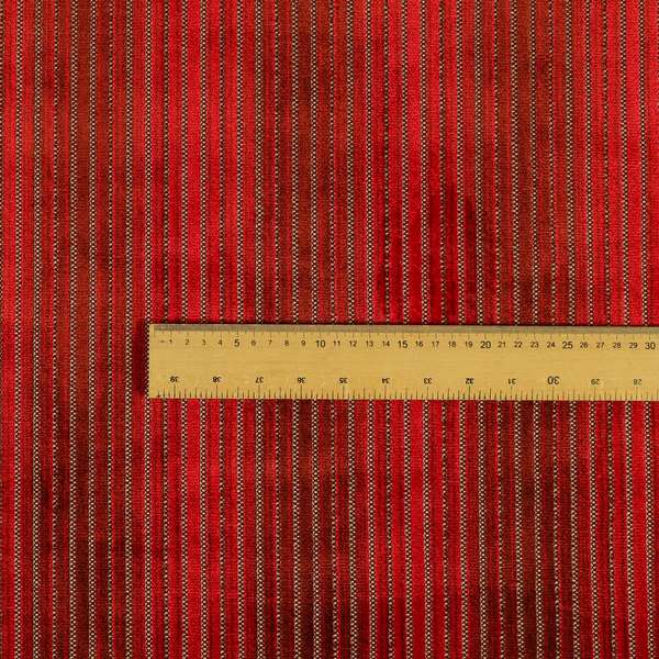 Red Colour Striped Pattern Velvet Heavyweight Upholstery Fabric JO-1012 - Made To Measure Curtains