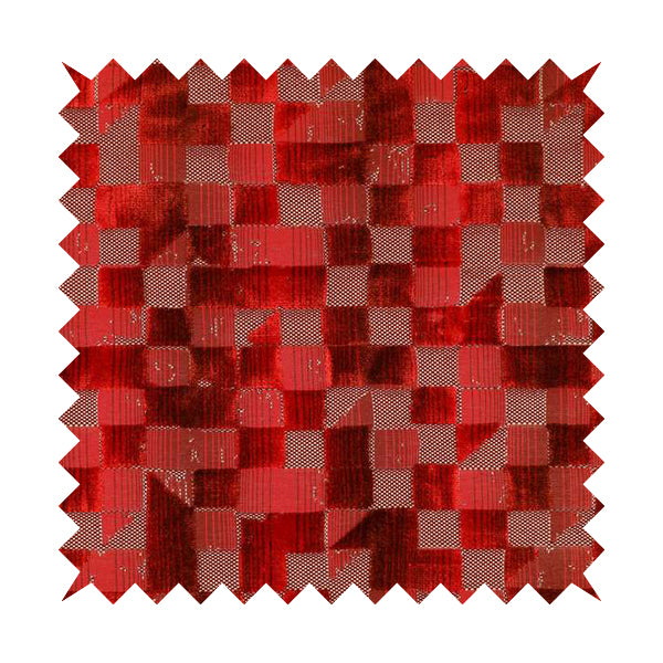 Red Colour Geometric Cubed Pattern Velvet Heavyweight Upholstery Fabric JO-1013 - Roman Blinds