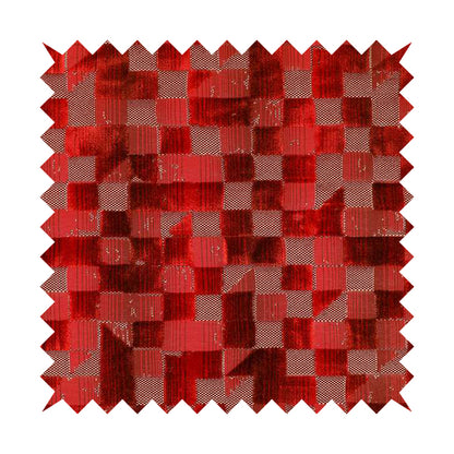 Red Colour Geometric Cubed Pattern Velvet Heavyweight Upholstery Fabric JO-1013 - Made To Measure Curtains