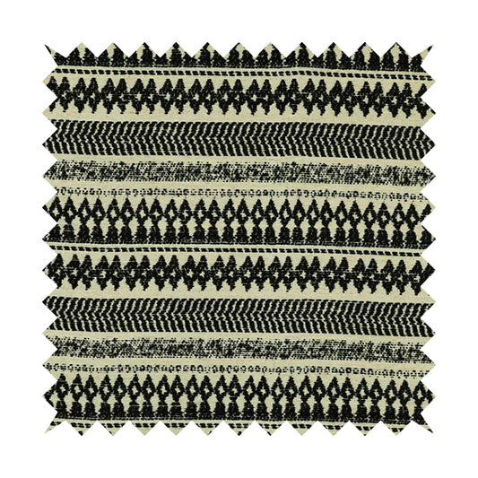 Black Beige Colour Tribal Striped Wave Pattern Chenille Upholstery Fabric JO-1015