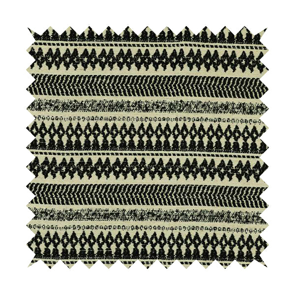 Black Beige Colour Tribal Striped Wave Pattern Chenille Upholstery Fabric JO-1015 - Made To Measure Curtains