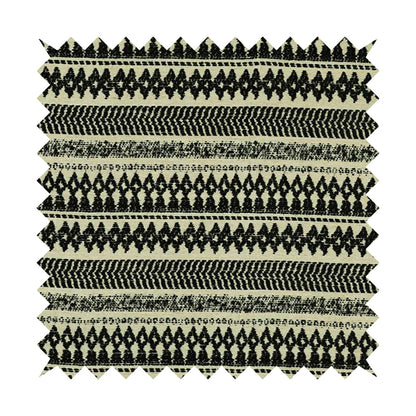 Black Beige Colour Tribal Striped Wave Pattern Chenille Upholstery Fabric JO-1015 - Made To Measure Curtains