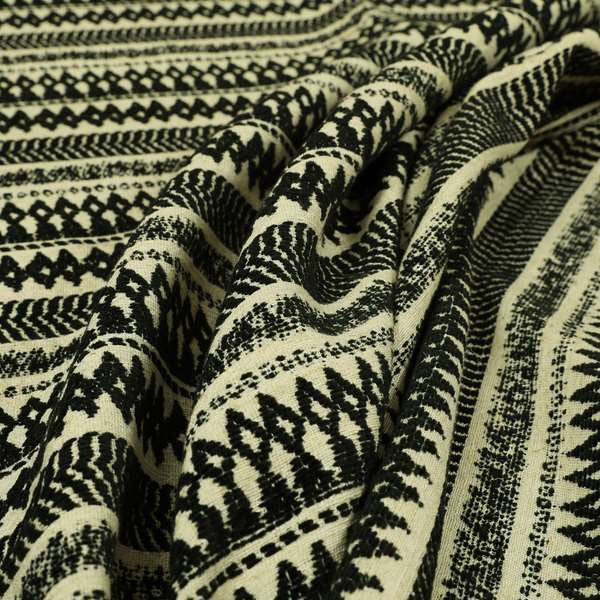 Black Beige Colour Tribal Striped Wave Pattern Chenille Upholstery Fabric JO-1015 - Made To Measure Curtains