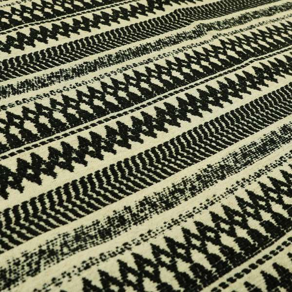 Black Beige Colour Tribal Striped Wave Pattern Chenille Upholstery Fabric JO-1015 - Made To Measure Curtains