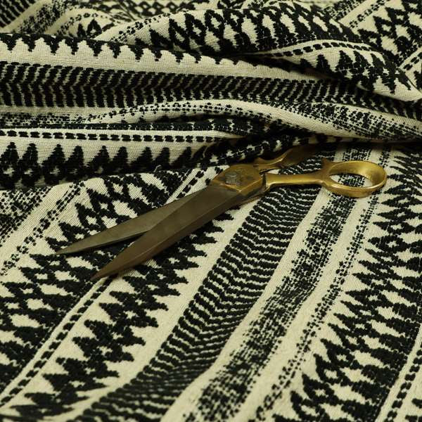 Black Beige Colour Tribal Striped Wave Pattern Chenille Upholstery Fabric JO-1015 - Roman Blinds