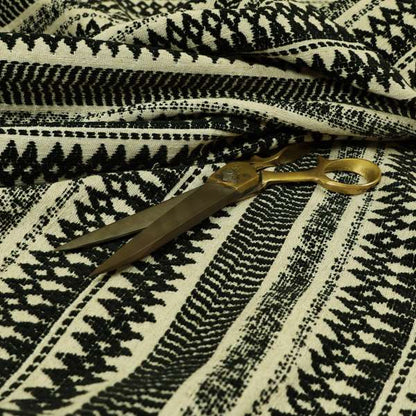 Black Beige Colour Tribal Striped Wave Pattern Chenille Upholstery Fabric JO-1015