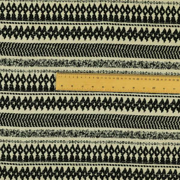 Black Beige Colour Tribal Striped Wave Pattern Chenille Upholstery Fabric JO-1015 - Roman Blinds