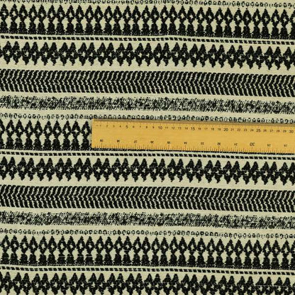 Black Beige Colour Tribal Striped Wave Pattern Chenille Upholstery Fabric JO-1015 - Made To Measure Curtains