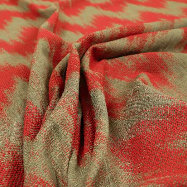 Red Pink Colour Chevron Striped Wave Pattern Chenille Upholstery Fabric JO-1017