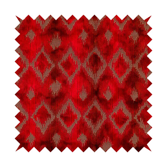 Red Cut Velvet Colour Diamond Geometric Pattern Upholstery Fabric JO-1018