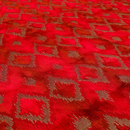 Red Cut Velvet Colour Diamond Geometric Pattern Upholstery Fabric JO-1018 - Made To Measure Curtains