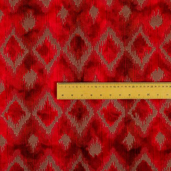 Red Cut Velvet Colour Diamond Geometric Pattern Upholstery Fabric JO-1018 - Made To Measure Curtains