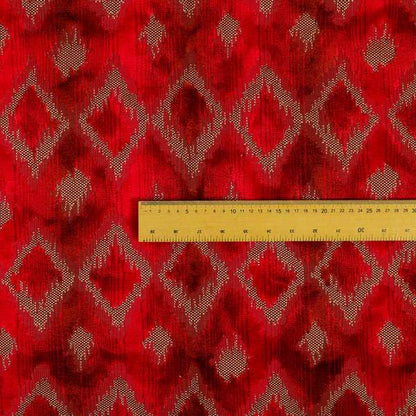 Red Cut Velvet Colour Diamond Geometric Pattern Upholstery Fabric JO-1018 - Made To Measure Curtains