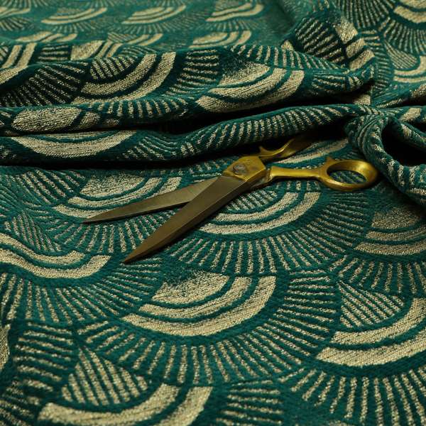 Teal Silver Colour Zentangle Geometric Pattern Soft Chenille Upholstery Fabric JO-1019 - Made To Measure Curtains