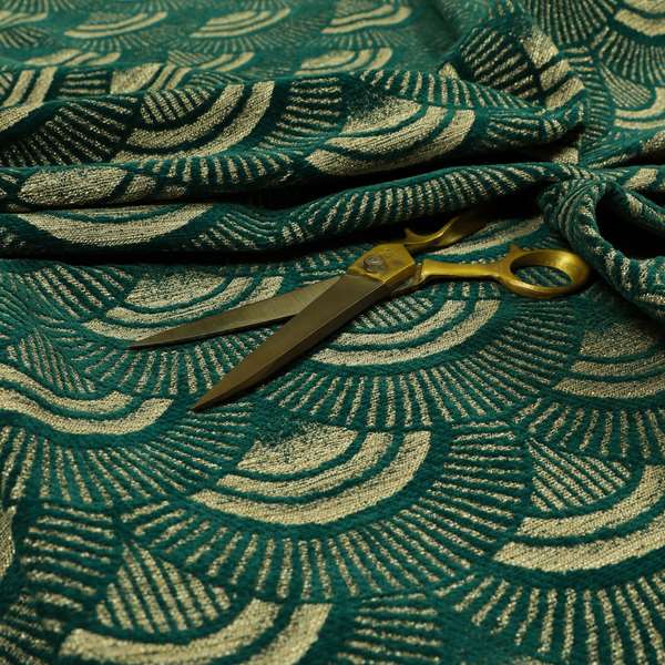 Teal Silver Colour Zentangle Geometric Pattern Soft Chenille Upholstery Fabric JO-1019