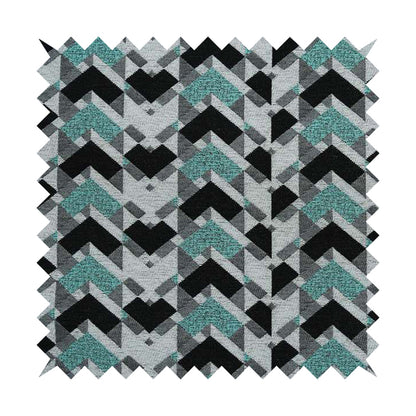 3D Modern Geometric Pattern Furnishing Fabric In White Black Teal Colours Woven Soft Chenille Fabric JO-102 - Made To Measure Curtains