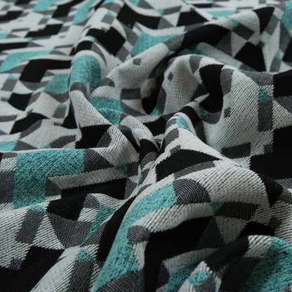 3D Modern Geometric Pattern Furnishing Fabric In White Black Teal Colours Woven Soft Chenille Fabric JO-102 - Roman Blinds