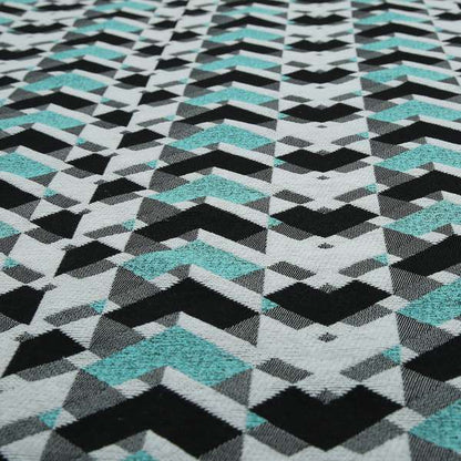 3D Modern Geometric Pattern Furnishing Fabric In White Black Teal Colours Woven Soft Chenille Fabric JO-102 - Roman Blinds