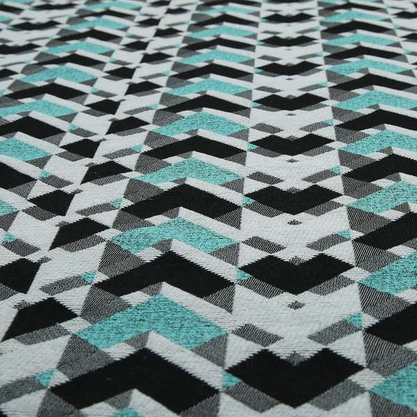 3D Modern Geometric Pattern Furnishing Fabric In White Black Teal Colours Woven Soft Chenille Fabric JO-102 - Handmade Cushions