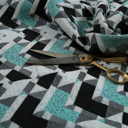 3D Modern Geometric Pattern Furnishing Fabric In White Black Teal Colours Woven Soft Chenille Fabric JO-102 - Roman Blinds