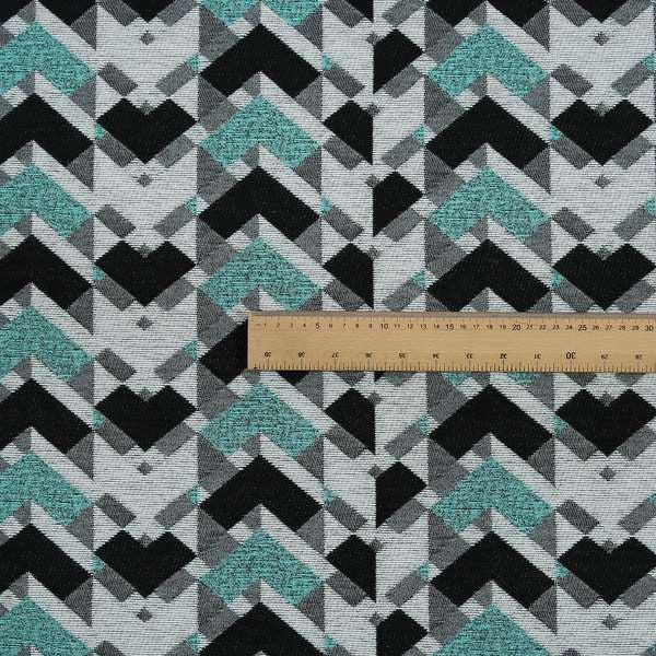 3D Modern Geometric Pattern Furnishing Fabric In White Black Teal Colours Woven Soft Chenille Fabric JO-102 - Roman Blinds