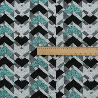 3D Modern Geometric Pattern Furnishing Fabric In White Black Teal Colours Woven Soft Chenille Fabric JO-102 - Made To Measure Curtains