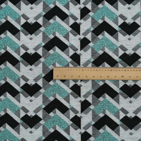 3D Modern Geometric Pattern Furnishing Fabric In White Black Teal Colours Woven Soft Chenille Fabric JO-102
