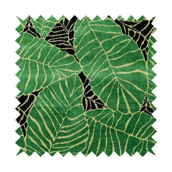 Green Black Colour Jungle Leafs Pattern Soft Velvet Upholstery Fabric JO-1020 - Made To Measure Curtains