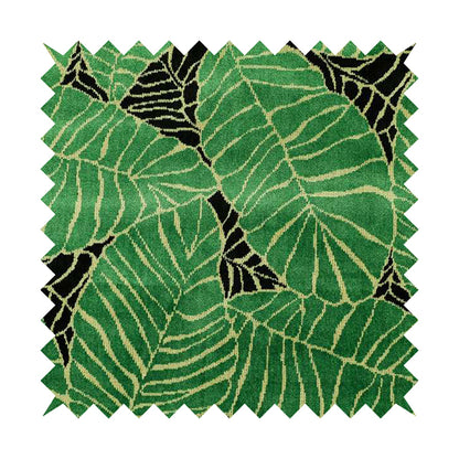Green Black Colour Jungle Leafs Pattern Soft Velvet Upholstery Fabric JO-1020 - Handmade Cushions