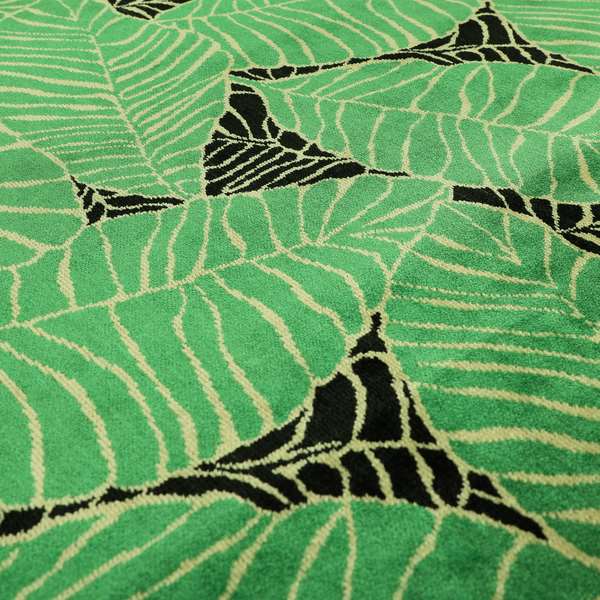 Green Black Colour Jungle Leafs Pattern Soft Velvet Upholstery Fabric JO-1020 - Roman Blinds