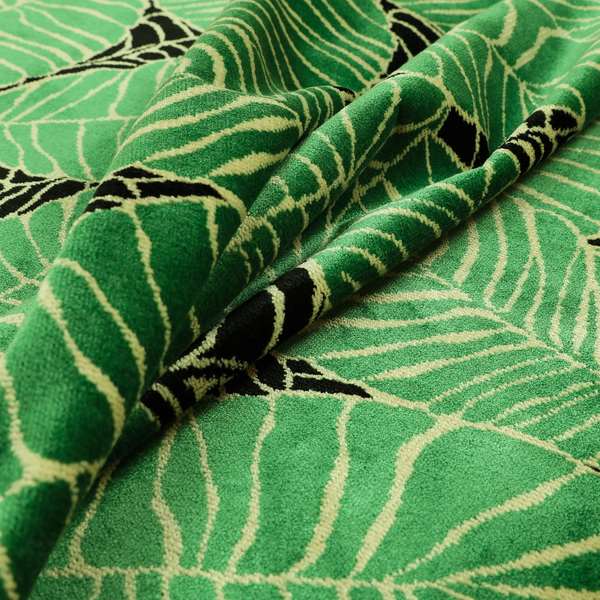 Green Black Colour Jungle Leafs Pattern Soft Velvet Upholstery Fabric JO-1020