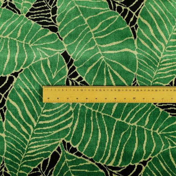 Green Black Colour Jungle Leafs Pattern Soft Velvet Upholstery Fabric JO-1020 - Roman Blinds